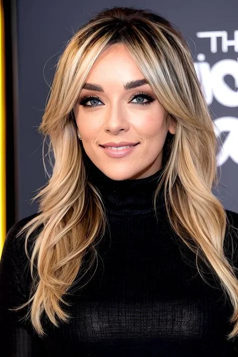 a photo of 4nn4s1m0nv2, a woman (wearing a turtleneck jumper), on a premiere movie event, standing on the red carpet, (focus on face:1.2), (masterpiece:1.2), (photorealistic:1.2), (bokeh), (best quality), (detailed skin:1.2), (intricate details), (8k), (HDR), (cinematic lighting), (sharp focus), (close-up:1.4)