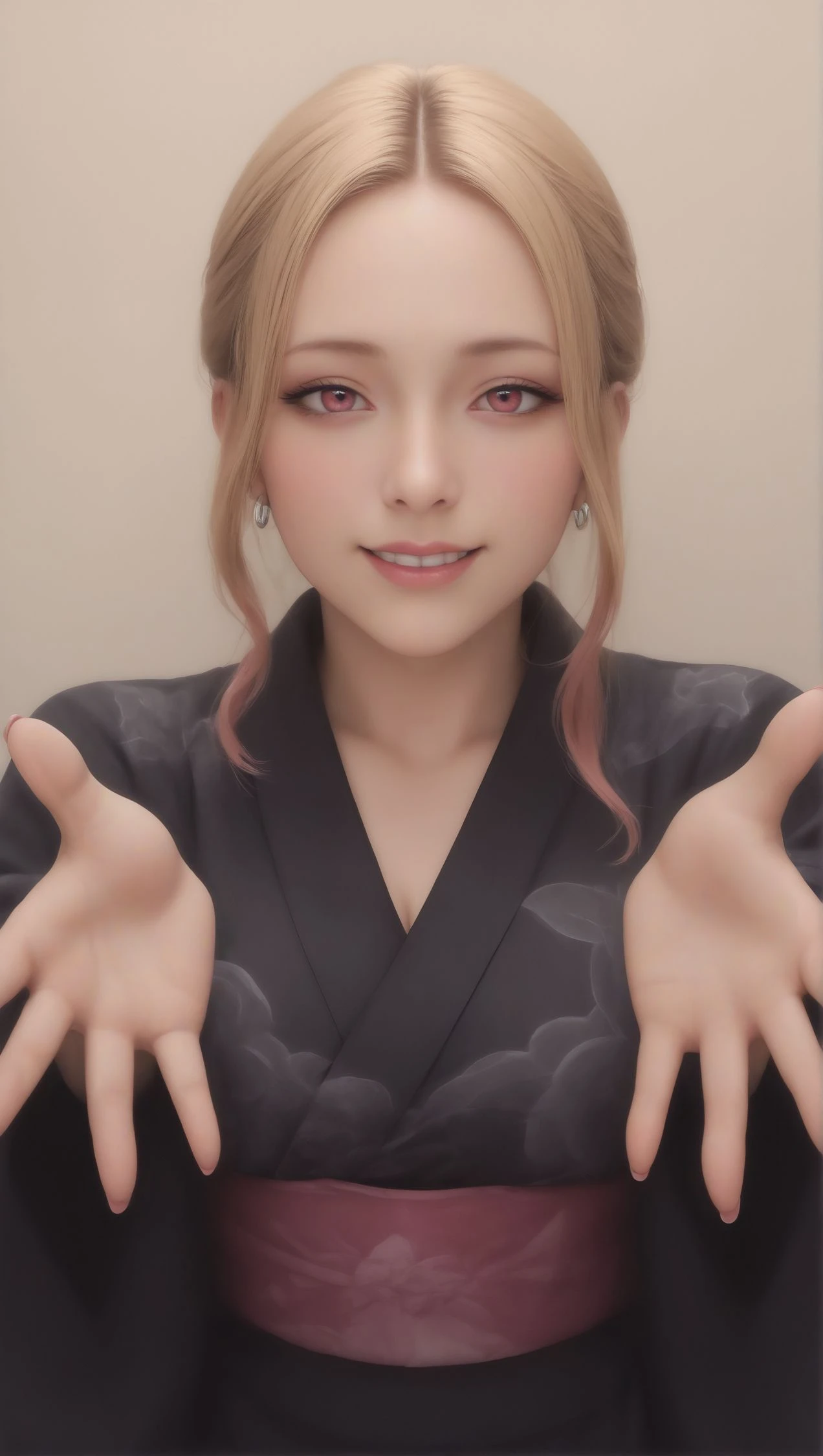 score_9,score_8_up,score_7_up,realistic,
<lora:Quality tweaker_last:-2>,
<lora:Breast Slider - Pony_alpha1.0_rank4_noxattn_last:2.5>,
<lora:style012:0.5>,
half-closed eyes,teeth,lip biting,alluring face,blush,
<lora:Incoming_Hug_Pony>,INCOMING HUG,
<lora:Hoseki_MyDressUpDarling_MarinKitagawa_PDXL_v1:0.6>,
mrnktg,gradient hair,two-tone hair,multicolored hair,colored tips,pink eyes,blonde hair,(pink hair),ear piercing,
single hair bun,forehead,black kimono,obi,print kimono,
<lora:detailed_hands:0.5>,hand,