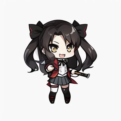 1girl, archer_\(fate\), black_legwear, chibi, hair_ribbon, knife, long_hair, open_mouth, ribbon, skirt, solo, standing, sword, thighhighs, tohsaka_rin, two_side_up, weapon,
smile, transparent_background chibi, <hypernet:GFL-2000:1>