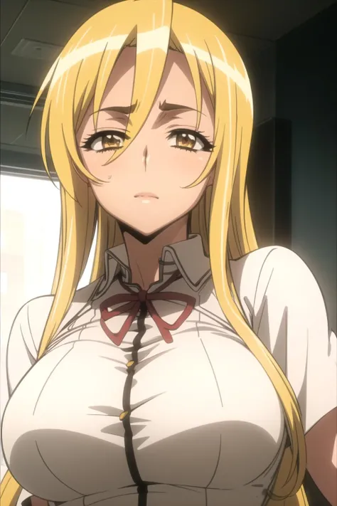 <lora:HOTD_v0.4:1>
marikawa shizuka, 
white shirt, red ribbon,, masterpiece, best quality, highly detailed