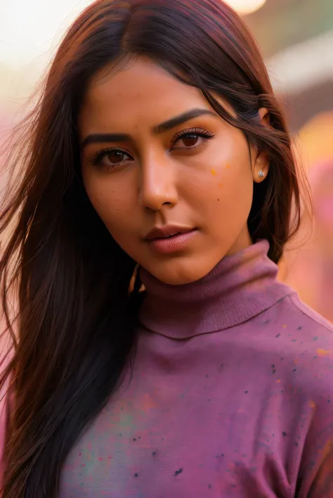 best quality (raw:1.1) photo of (Son4mB4jw4001:0.99), a woman as a model, modelshoot style, (extremely detailed CG unity 8k wallpaper), Intricate, High Detail, Sharp focus, dramatic, photorealistic painting art by midjourney and greg rutkowski, (at dawn:1.2), (shimmering lights), (sun light:1.2), (makeup:1.1), ((holi festival:1.2)), ((turtleneck:1.2)), (looking at viewer:1.3), (detailed pupils:1.3), (modest outfit:1.2), (closeup), <lora:LowRa_2:0.3>, RAW candid cinema, 16mm, color graded portra 400 film, remarkable color, ultra realistic, textured skin, remarkable detailed pupils, realistic dull skin noise, visible skin detail, skin fuzz, dry skin, shot with cinematic camera, <lora:add_detail:1>