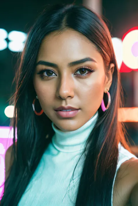 ((Selfie:1.4)), best quality (raw:1.1) photo of (Son4mB4jw4001:0.99), ((club makeup:1.2)), a woman as a model, modelshoot style, (extremely detailed 8k wallpaper), photo of the most beautiful photograph in the world, Intricate, High Detail, Sharp focus, dramatic, (at night:1.2), (dimly lit), (neon lights:1.2), (carnival:1.1), (makeup:1.1), ((ferris wheel in background)), ((turtle neck dress:1.2)), (looking at viewer:1.3), (detailed pupils:1.3), (modern outfit:1.2), (closeup), (earrings), <lora:LowRa_2:0.4>, RAW candid cinema, 16mm, color graded portra 400 film, remarkable color, ultra realistic, textured skin, remarkable detailed pupils, realistic dull skin noise, visible skin detail, skin fuzz, dry skin, shot with cinematic camera