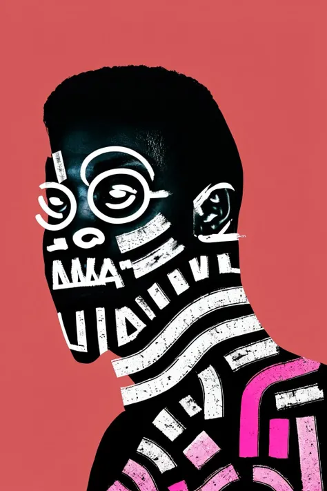 <lora:Folks-07:1> Folks, Colorful solo, looking at viewer, simple background, 1boy, male focus, english text, pink background