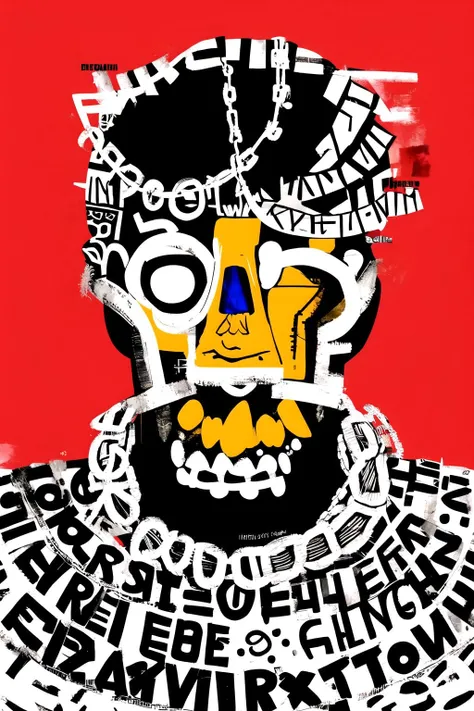 <lora:Folks-10:0.7> 1boy, Colorful simple background, english text, chain, red background,