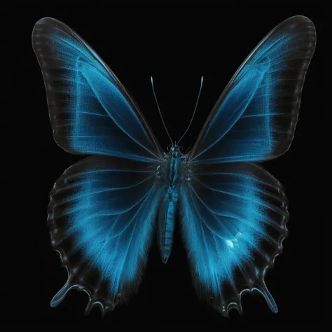 cinematic film still of <lora:x-ray style:1> X-ray of
a butterfly with a blue wing on a black background,x-ray style, shallow depth of field, vignette, highly detailed, high budget, bokeh, cinemascope, moody, epic, gorgeous, film grain, grainy