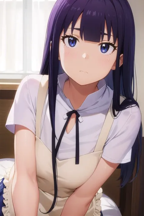 aoiyamada, <lora:aoi yamada s2-lora-nochekaiser:1>,
aoi yamada, long hair, (purple eyes:1.1), purple hair, blunt bangs,
BREAK apron, waitress,
BREAK indoors, restaurant,
BREAK looking at viewer, (cowboy shot:1.5),
BREAK <lyco:GoodHands-beta2:1>, (masterpiece:1.2), best quality, high resolution, unity 8k wallpaper, (illustration:0.8), (beautiful detailed eyes:1.6), extremely detailed face, perfect lighting, extremely detailed CG, (perfect hands, perfect anatomy),