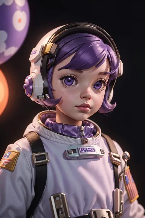 1girl, 3dmm, portrait of mollytoy toy girl wear astronaut costume, purple hair, pastel background, bokeh, <lora:ARWMollytoy:1> <lora:3DMM_V12:0.4>
