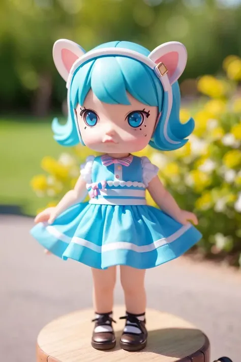1girl, 3dmm, blindbox, portrait of chibi mollytoy toy girl wear tiger costume, blue hair, pastel background, bokeh, <lora:ARWMollytoy:1> <lora:blindbox_V1Mix:0.6>
