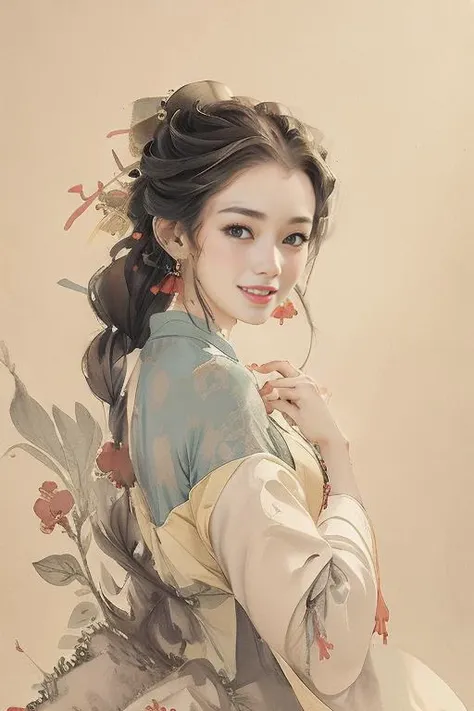 delicate face,asian, light smile,