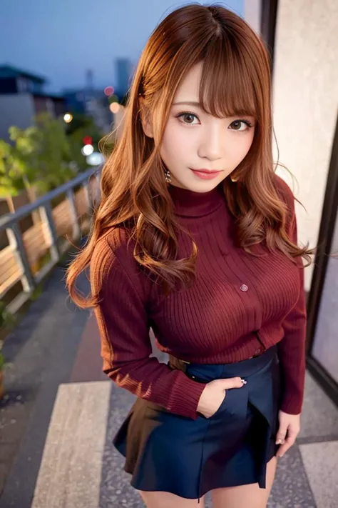 (skin blemish:1.2),1women, 28 yo, (((woman))), (skindentation), gorgeous, solo, realistic, best quality, photorealistic, masterpiece, 8k, high res, solo, extremely detailed face, cowboy shot, bust shot, passport photo, fullface, (professional lighting, bokeh), (light particles, lens flare, glowing particles:0.6), (dynamic pose:1.2), soft lighting, top angle view, fashionable and trendy atmosphere, japan, tokyo, ((nighttime)), ((looking at the viewer)), (looking at the camera),(portrait:0.6), standing, uppper body, facial close up, (medium breast:1), (long hair), brown hair, floating hair, nose, lips, lipstick, seductive smile, floating hair, mole, (cheekbone:1), (mole under eye:1.2), high neck sweater, no sleeves sweater, jacket, skirt, <lora:SonataM_V2:0.8>