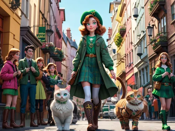 Disney, Pixar Disney, Pixar (Style: pixar, 3d, trending on artstation, ((high quality:1.2, masterpiece:1.2)) , (8k resolution) , high details, incredibly absurdres, color connection, colorized, colorful, (celtic:1.3) , ireland) ,
(((puss in boots:1.3), cat, dressed up for Saint Patrick's Day))