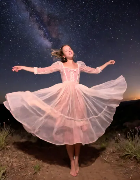 As Camille Smith, the graceful woman dressed in a whimsical outfit that defies time and space, frolicked through this enchanting world, she stumbled upon a glowing, dreamlike realm, capturing the panoramic camera angle perfectly while evoking emotions of infinite curiosity and wonder that radiated from her every move. <lora:mnvsgy18f9056144bq6a3:1>