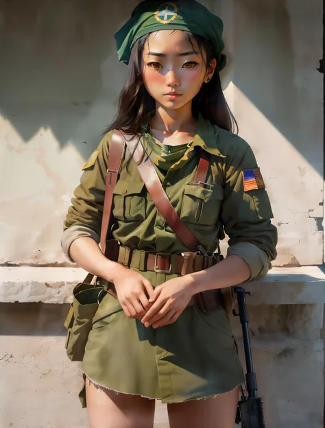 1girl, MuCoi, vietnamese, pith, helmet, green headwear, upper body