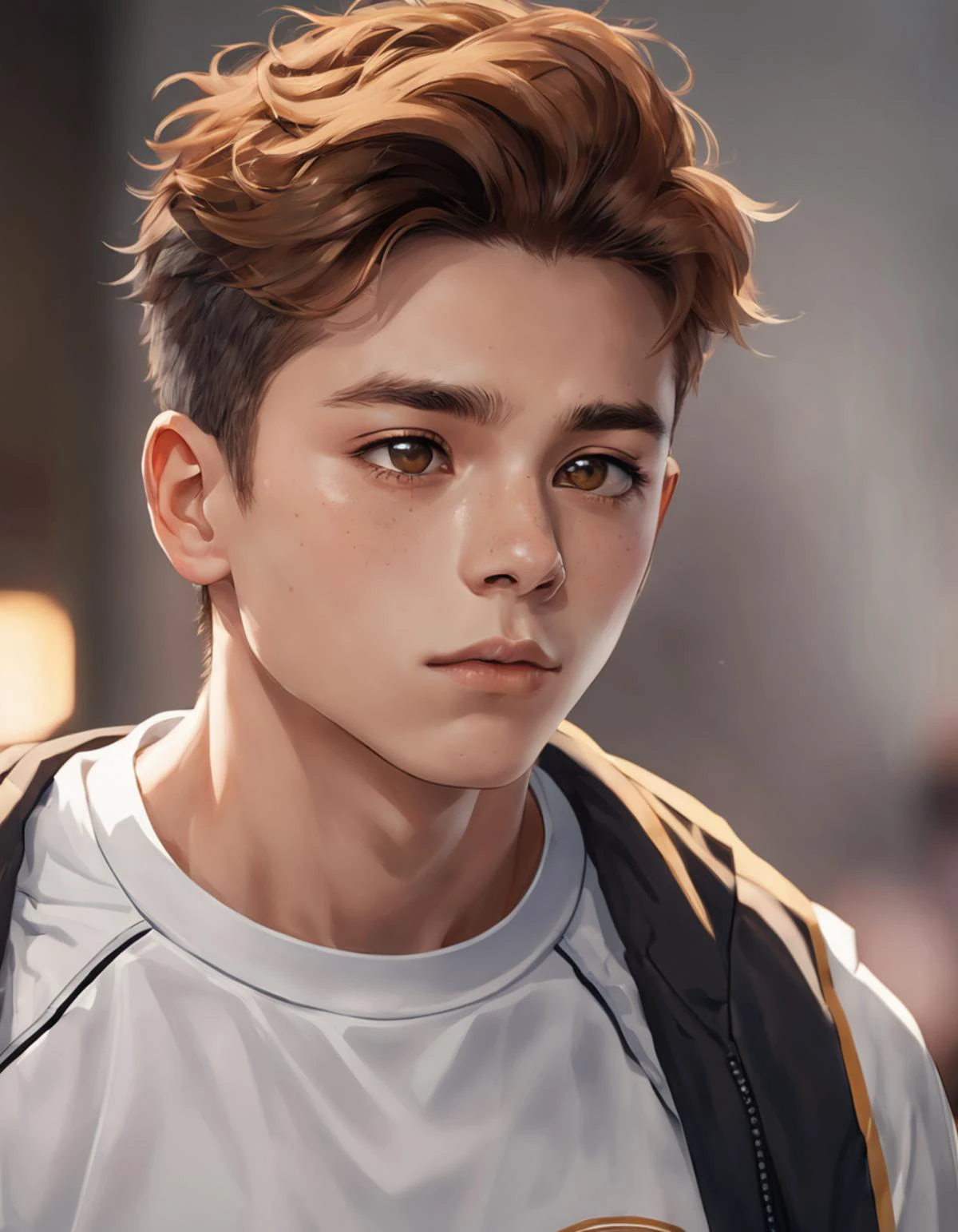 photorealistic image of a young and cute boy, body hair, soccer, detailed skin, huge bulge, (dynamic posture:1.3), (action shot), (clothes scattered),(locker room), (wearing tight white underwear),(side view),(full body:1.2),(athletic shoes:1.2), (undressing),(leaning over bench), natural looking face, (nervous expression:1.5), soft warm lighting, vibrant, masterpiece, best quality, perfect anatomy, muted colors, dramatic, cinematic, soft light, (muted colors, dim colors, soothing tones), soft light, sharp, realistic skin details, high contrast, (freckles on face), (close up shot of face, detailed eyes)