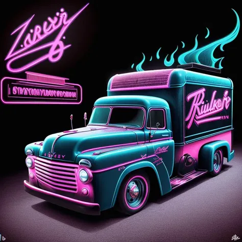 LazrRockabillyAI truck <lora:LazrRockabillyAI:.8>