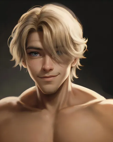 sanjiop, handsome man, closeup portrait, upper body, pixar style, smirk, sharp focus, absurdres, masterpiece, clean plain black background, (topless:1.1), dynamic pose, colorful gel lighting, (hair covering one eye:0.7) <lora:add_detail:1> <lora:diffusiondudes_OnePiece_Sanji_V1-08:0.9>