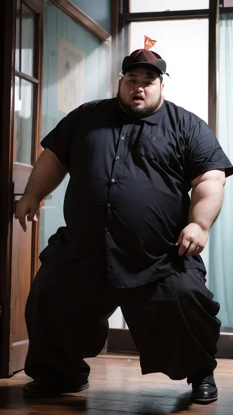 <lora:gahoole_v4:1>, 1boy, male focus, solo, realistic, pants short hair, black hair, fat, standing