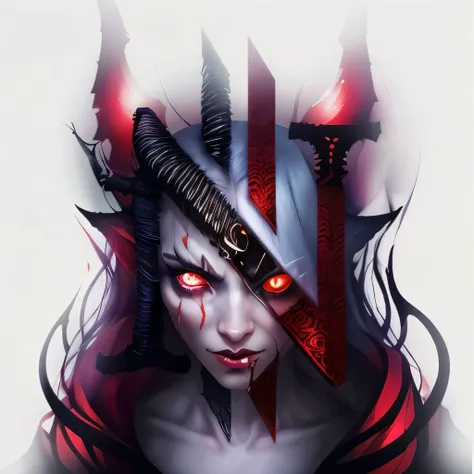 portrait, beautiful strong (adult) female, demon, evil, horns, glowing eyes <lyco:BLTA2:0.8>