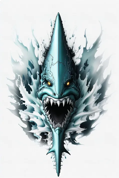 lineart 2d tattoo, <lyco:Black Tattoo Style:0.8>, great white shark, (shark:1.2), jaws, teeth, portrait, absurdres, water, liquid, dripping, wet, intricate details