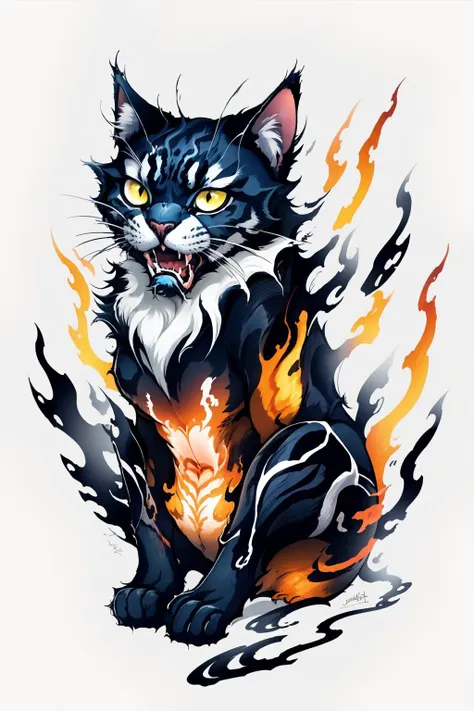 <lora:BLTA2:1> cat, portrait, wind , BLTA, tattoo, flowers