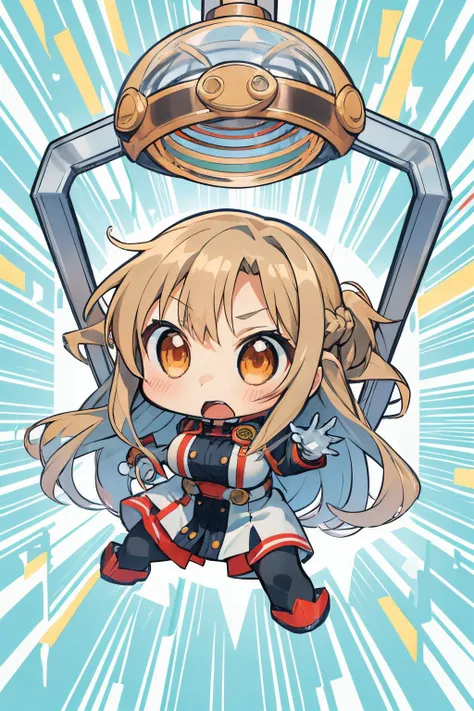 (The claw of a claw machine:1.2),1girl,solo,(chibi:1.4),
<lora:(RRy^W)}PWfeYH.N}rZh<.asuna_(sao)_v1:1>,
ccasuna,(brown eyes:1.3),bangs,brown hair,long hair,(large breasts:1.1),
uniform,jacket,long sleeves,white gloves,belt,(red pantyhose),
white background,