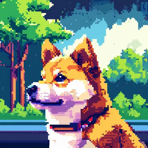 pixelart,pixel,dog shiba inu,solo,half body shot, masterpiece, Pixel Art, highly detailed <lora:pixel_art_lora:1>