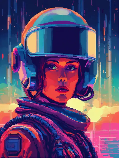 Retro-Futurism aesthetics portrait, Pixel Art, detailed background <lora:pixel_art_lora:0.7>