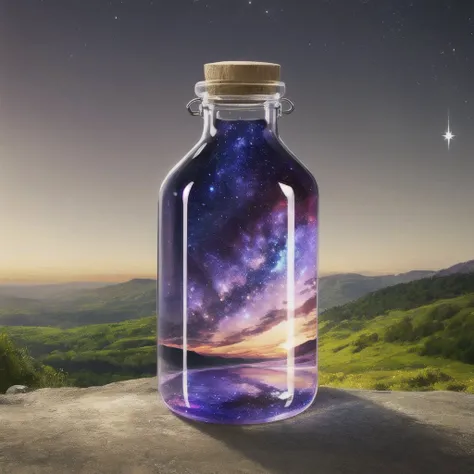 beautiful scenery nature glass bottle landscape, purple galaxy bottle