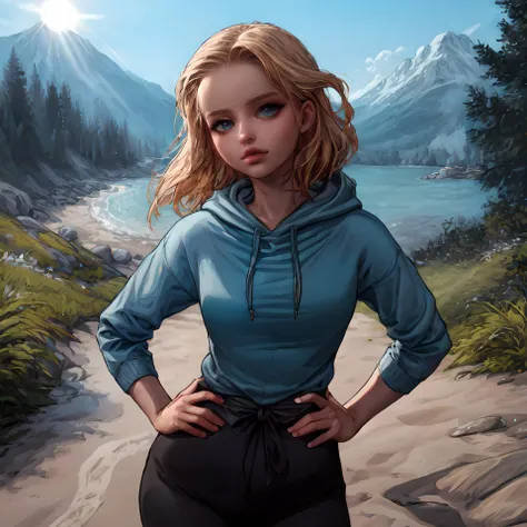 (masterpiece:1.2, best quality:1.2, high resolution), <lora:Alexandra_Bortich-07:1> alexandra bortich, detailed face, (blue hoodie:1.1), waist, outdoor, forest, mountains, ocean, sun rays, moorning, standing, model pose,, <lora:SashaKhmel-10:0.7> <lora:add_detail:0.75>
