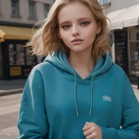 (masterpiece:1.2, best quality:1.2, high resolution), <lora:Alexandra_Bortich-07:1> alexandra bortich, detailed face, blue hoodie, waist, outdoor, city, sun, sun rays, shadow, realistic, raw photo, model pose,