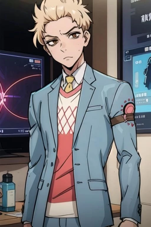 masterpiece, best quality, sketch, 1boy, solo, male focus, looking at viewer, , , <lora:shinnosuke_kamei:0.68>, shinnosuke_kamei, blonde hair, brown eyes, , science fiction cyber-horror,
