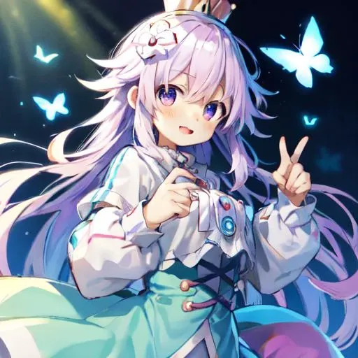 <lora:kboo1-000016:0.8>,  <lora:princessKingBoo_v10:0.8>, Beautiful Art Style, 1girl, young woman, looking at viewer, Junoesque, mushroom forest, finger gun, fairy costume, <lora:neptuneHyperDimension6_v10:0.8>,  <lora:uenomigi:1>,  <lora:uenomigi90StyleLora_v10:0.8>
