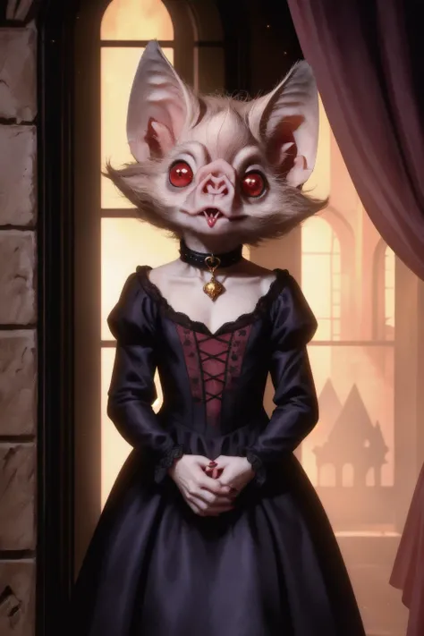 cinematic_composition, dim_red_lighting, shadows, indigo_silhouette_lighting, terrifying, horror,
<lora:batfv1a:1>, 1girl, cute vampire_bat_girl, glowing_red_eyes, sneer, vampire, elegant_black_gown, high_collar, leering, full_body, tilting_head, holding_wine_glass full of blood, standing in the hall of a baroque_castle with red and gold tapestries, dark and stormy night outside the gothic windows,