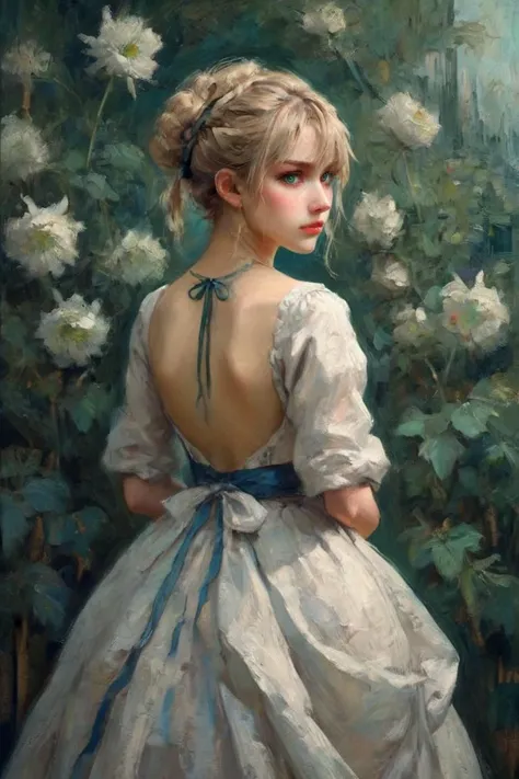 Professional oil painting, official art, emotional portrait, best quality, high quality, amazing quality, masterpiece, UHD,
BREAK
in the style of Vincent van Gogh,
BREAK
artoria pendragon \(fate\), saber, extremely beautiful, elegant, cute, Luxurious, Gorgeous, brave, courageous, bold, beautiful detailed face, beautiful detailed eyes, (green eyes:1.3), beautiful blonde hair, extremely detailed hair, ahoge, sidelocks, hair bun, single hair bun, hair ribbon, blue ribbon, braid, perfect anatomy, good hands, perfect hands,
BREAK
Backless wedding dress, designed by Tim Coppens and Margaret Macdonald Mackintosh,  British charm, English elegance, modeling pose, fashionable, floral, Excalibur,
BREAK
vivid colors, fine brushwork, chiaroscuro, textured canvas, dynamic angle, Depth of Field, Gallery-Worthy Visuals, Artistic Depth and Dimension,