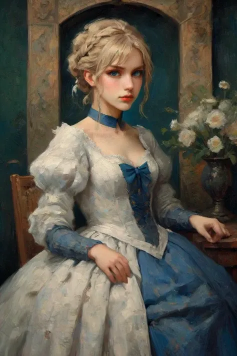 Professional oil painting, official art, emotional portrait, best quality, high quality, amazing quality, masterpiece, UHD,
BREAK
in the style of Vincent van Gogh,
BREAK
artoria pendragon \(fate\), saber, extremely beautiful, elegant, aesthetical, Luxurious, Gorgeous, brave, courageous, bold, beautiful detailed face, beautiful detailed eyes, (green eyes:1.3), beautiful blonde hair, extremely detailed hair, ahoge, sidelocks, hair bun, single hair bun, hair ribbon, blue ribbon, braid, perfect anatomy, good hands, perfect hands,
BREAK
Tea-length wedding dress, designed by Adam Lippes and Remedios Varo,  British charm, English elegance, modeling pose, fashionable, floral, Excalibur,
BREAK
vivid colors, fine brushwork, glazing, textured canvas, dynamic angle, Depth of Field, Gallery-Worthy Visuals, Artistic Depth and Dimension,