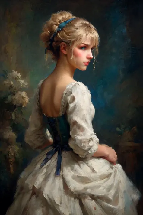 Professional oil painting, official art, emotional portrait, best quality, high quality, amazing quality, masterpiece, UHD,
BREAK
Rembrandt-like oil painting techniques,
BREAK
artoria pendragon \(fate\), saber, extremely beautiful, elegant, sublime, Luxurious, Gorgeous, brave, courageous, bold, beautiful detailed face, beautiful detailed eyes, (green eyes:1.3), beautiful blonde hair, extremely detailed hair, ahoge, sidelocks, hair bun, single hair bun, hair ribbon, blue ribbon, braid, perfect anatomy, good hands, perfect hands,
BREAK
Open back wedding dress, designed by Grace Wales Bonner and Sam Bosma, British charm, English elegance, modeling pose, fashionable, floral, Excalibur,
BREAK
vivid colors, fine brushwork, impasto, rich oil paint, dynamic angle, Depth of Field, Gallery-Worthy Visuals, Artistic Depth and Dimension,