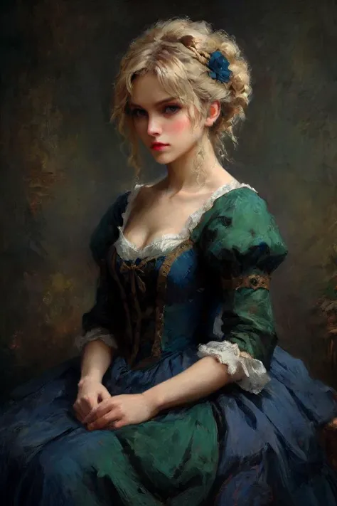 Professional oil painting, official art, emotional portrait, best quality, high quality, amazing quality, masterpiece, UHD,
BREAK
Rembrandt-like oil painting techniques,
BREAK
artoria pendragon \(fate\), saber, extremely beautiful, elegant, aesthetic, Luxurious, Gorgeous, brave, courageous, bold, beautiful detailed face, beautiful detailed eyes, (green eyes:1.3), beautiful blonde hair, extremely detailed hair, ahoge, sidelocks, hair bun, single hair bun, hair ribbon, blue ribbon, braid, perfect anatomy, good hands, perfect hands,
BREAK
Three-quarter sleeve wedding dress, designed by Humberto Leon and Carol Lim and Andre Leblanc, British charm, English elegance, elegant pose, fashionable, floral, Excalibur,
BREAK
vivid colors, fine brushwork, glazing, rich oil paint, dynamic angle, Depth of Field, Gallery-Worthy Visuals, Artistic Depth and Dimension,