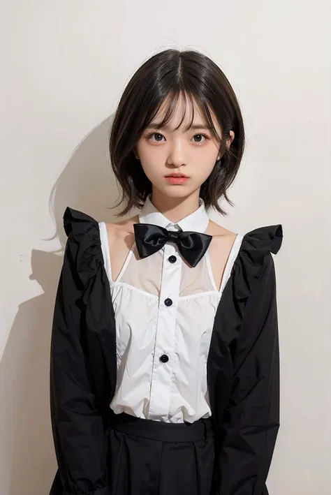 1girl, black  random formal attire, white background,  <lora:KatoYui_SKE48-02:1>