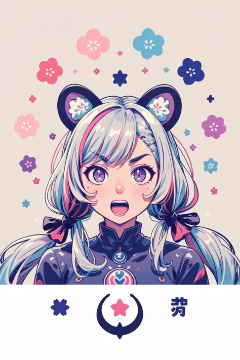 (masterpiece:1), (best quality:1), 1girl, pretty face, solo, (menacing eyes:1.21), demon eyes, pov, open mouth, (excited), grey hair, low twintails, cropped_torso, tiger ears, fluff, (multicolored hair), hair tubes, white, (airbrush art:1.3)