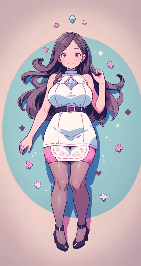 (masterpiece),(intricate details),1girl,mature female,Long hair with natural waves,,pale skin,large breasts:1.49,smile,brown eyes
BREAK 
tunic_dress,((pantyhose,high heels)),,
((lying on the vibrant hues of Brazil's Lenis Maranhenses National Park, with its rolling sand dunes and crystal-clear lagoons)),((cumulonimbus)),((full body)),from above:1.2,depth of field,looking at viewer,<lora:niji-kawayi:1.1>