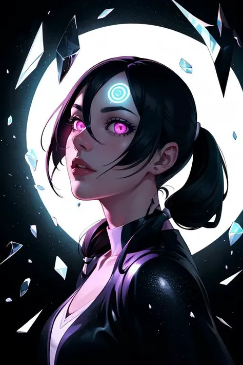 (masterpiece, best quality, ultra-detailed, best shadow), (detailed background,dark fantasy), (beautiful detailed face), high contrast, (best illumination, an extremely delicate and beautiful), ((cinematic light)), colorful, hyper detail, dramatic light, intricate details, (1girl, solo, sharp face,low twintails,glowing eyes, hair between eyes,dynamic angle,upper body), swirling black light around the character, depth of field,black light particles,(broken glass),magic circle,<lora:add_detail:1>