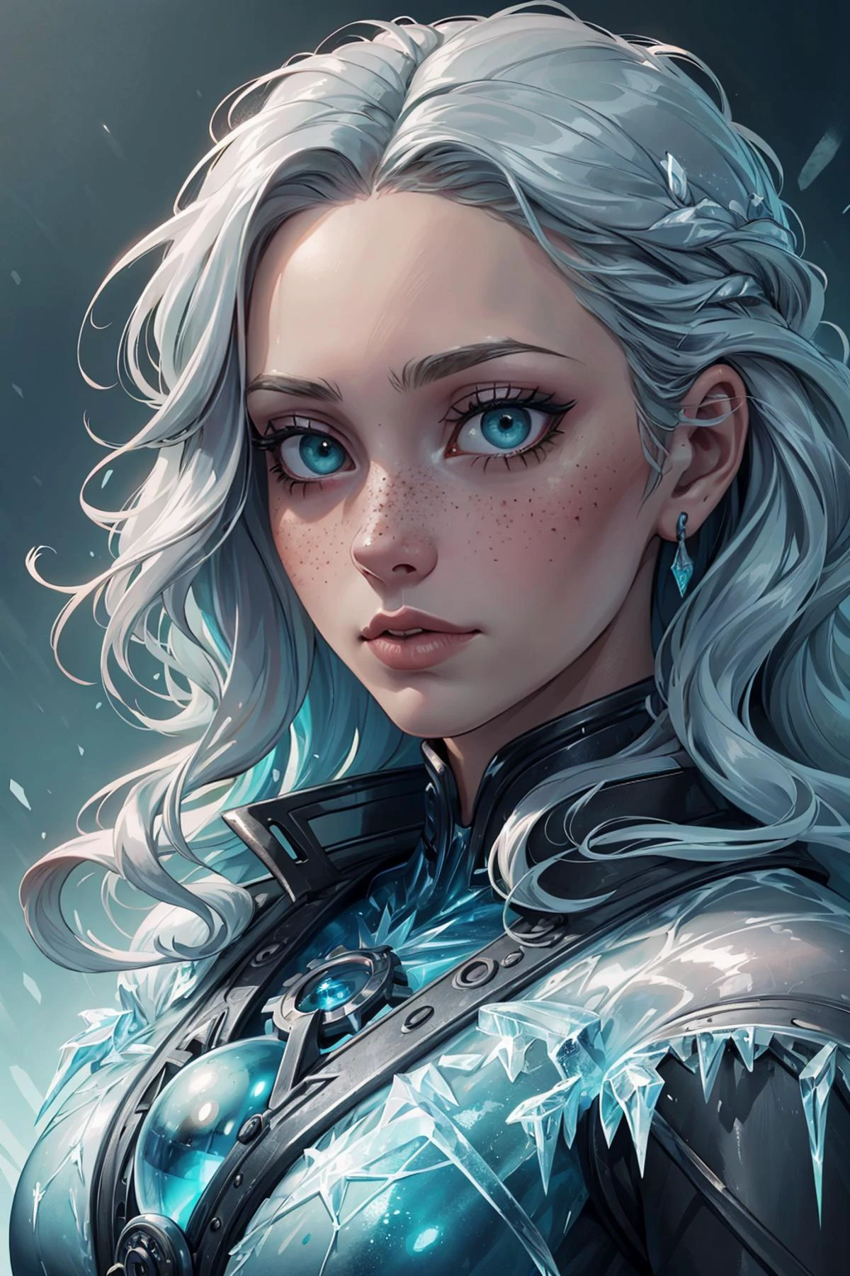 (best quality, masterpiece),
warm colors, photorealistic, masterpiece, beautiful and aesthetic, DSLR, , high resolution, saturated, sharp focus, realistic lighting,
1 girl, adult european woman, freckles, green eyes, silver beach waves hair,
portrait, solo, half shot, looking away, detailed background, detailed face, (<lora:WorldofIce:0.6>, frozen, fantasy, worldofice theme:1.1) glowing eyes, (timeless wanderer:1.1), mesmerizing, swirling patterns, hourglass, clockwork, clock gears, time, standing still, light aura, desert dunes in background, epic atmosphere,
