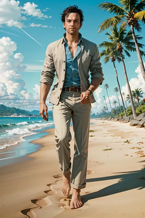 ((ultra detailed, masterpiece, best quality))
<lora:CyberMitch:0.7>
CyberMitch, 1boy, solo, mechanical arms, On a sandy beach with a sophisticated twist, linen suit with an unbuttoned shirt, ocean waves and palm trees, walking barefoot in the sand