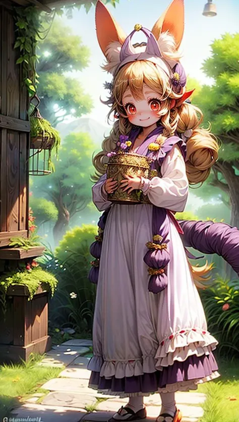 (masterpiece, best quality anime, high quality anime, 8k, highres:1.2),, ultra high res, absurdres, sharp focus, detailed,solo,(1 girl),nsfw,paintings,
moon light,dutch angle shot,(looking_at_viewer),(outdoor),(night forest:1),
(beautiful girl),(cute girl),(smile panicking:1.3),(toddler body:1.4),(small breast),
(walking on dirt:1.3),dancing,
kemomimi,animal ear:1.2,fox,rabbit,<lora:Animal ears_20230624183850:0.8>,
(blond hair:1.5),(very long hair:1),(curl inward hair:1),
(purple maid:1.6),(white maid headdress),(wrapping scarf on neck:1.6),(purple shirt:1.3),(very long skirt:1.5),(purple long sleeve:1.8),(puff sleeve:1.6),
(white apron:1.7),(frill apron:1.5),(long apron:1.7),long broom in hand:1.5,
(red eyes:1.5),<lora:add_detail:0.6>