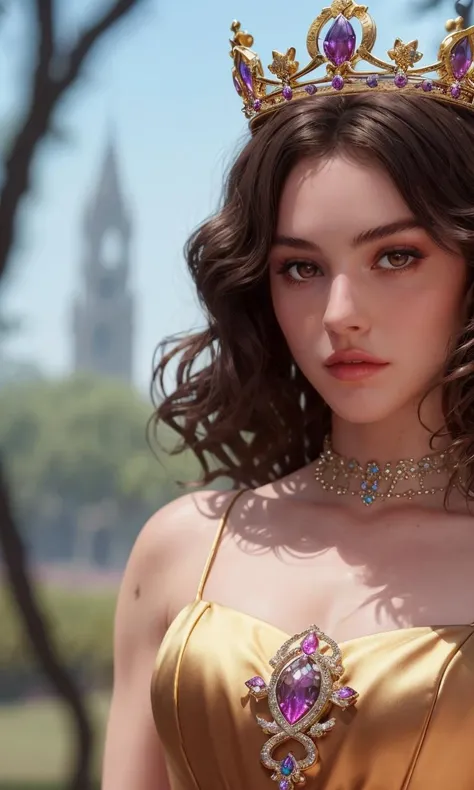 gracieabrams2023, 1girl, 8k, uhd, best quality, masterpiece, closeup, skin pores, detailed skin, brown eyes, photorealistic, 5 fingers, princess dress, magical princess, fantasy world, vibrant colors, crown, elegant gown,