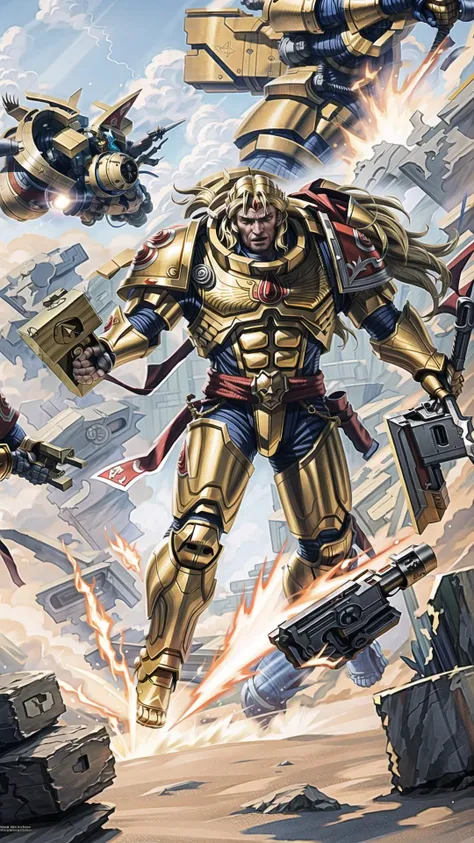 <lora:Dante MK1 by CARAXES:0.7> dante, sanguinary, golden armor, jumppack, jetpack, long hair, blonde hair, <lora:add_detail:0.3> BREAK, <lora:YoutubeCreatorAward:0.9> (IncrsYTCreatorAward, holding:1.25), (holding up high in the air:1.25), BREAK, dynamic pose, battle, battle damage, masterpiece, best quality, extremely detailed, highly quality, 4k, sharp focus, professional, sharp focus, award winning, cinematic lighting, octane render, unreal engine, volumetrics dtx, Wallpaper,