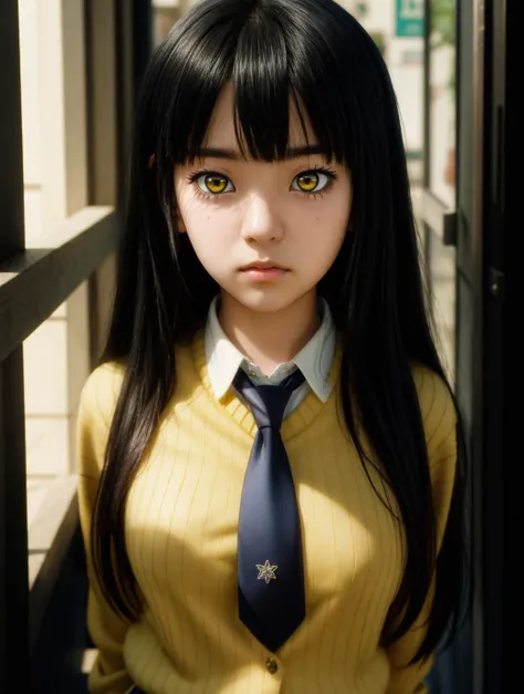 masterpiece ,best quality,
[anime screencap:0.34]
1girl,(, teen, 15s old,.o.,)
 <lora:eruko-chan_v0.3b:0.7>
 miko yotsuya,MIKO_YOTSUYA, MIERUKO,
constricted pupils, scared, closed mouth, 
yellow eyes, long hair, black hair, multicolored hair, (blue hair:0.9) bangs,[(MULTICOLORED HAIR:0.9):0.31],
break
yellow sweater, blue skirt, pleated skirt, blue necktie,
facing viewer, looking at viewer, 
standing,