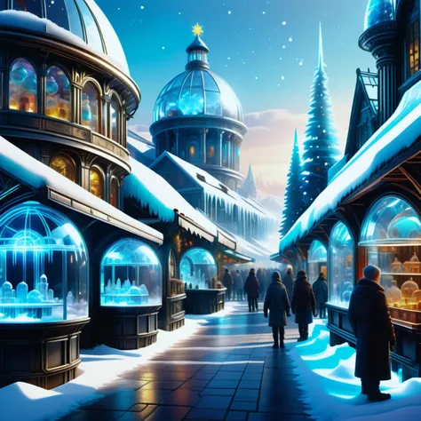 hyper detailed masterpiece, dynamic realistic digital art, awesome quality,DonMFr0stP4nkXL christmas market art, christmas eve, , peaceful and serene,bright and colorful, vintage lighting, ,snow, ice <lora:DonMFr0stP4nkXL-000006:1>