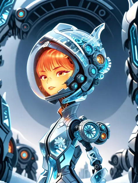 cinematic photo ember wearing a frost mecha suit <lora:DonMFr0stP4nkXL:1> donmfr0stp4nkxl <lora:attractive:1>, breasts <lora:Ember_Elemental:1> ember, <lora:LCM_LoRA_Weights:0.7>, [:style of Anna Dittmann:5] . 35mm photograph, film, bokeh, professional, 4k, highly detailed