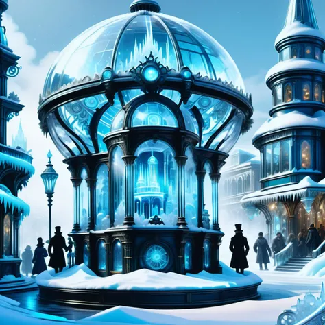 hyper detailed masterpiece, dynamic realistic digital art, awesome quality,DonMFr0stP4nkXL winter wonderland, victorian era, , enchanting and magical,sparkling and festive, ambient lighting, participating in a holiday parade,snow, ice  <lora:DonMFr0stP4nkXL-000006:1>